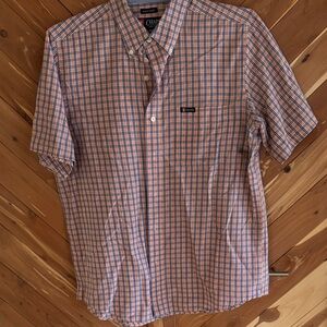 Chaps Men's Casual Plaid Shirt in Blue and Orange